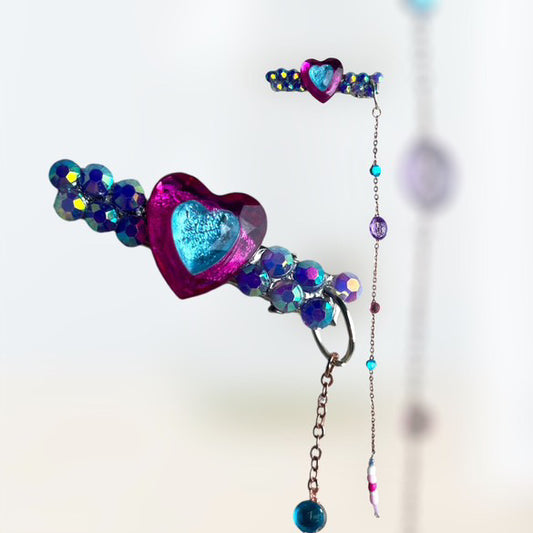 Handmade Fusha & Blue heart Hair Clip (Aligator Clips)